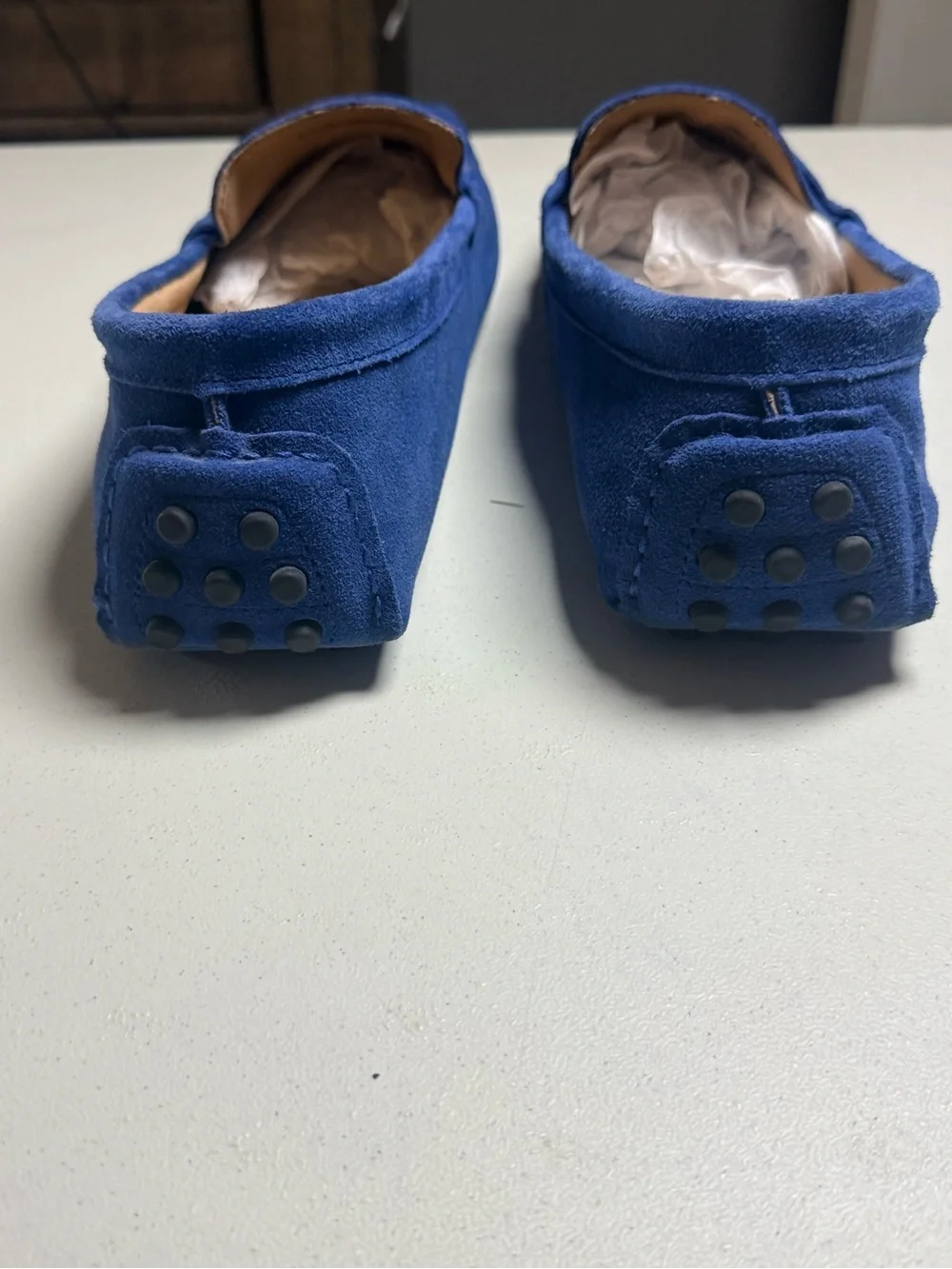 Go Tour Men’s Suede Driving Loafers Blue Moccasin Slip On Size 13
